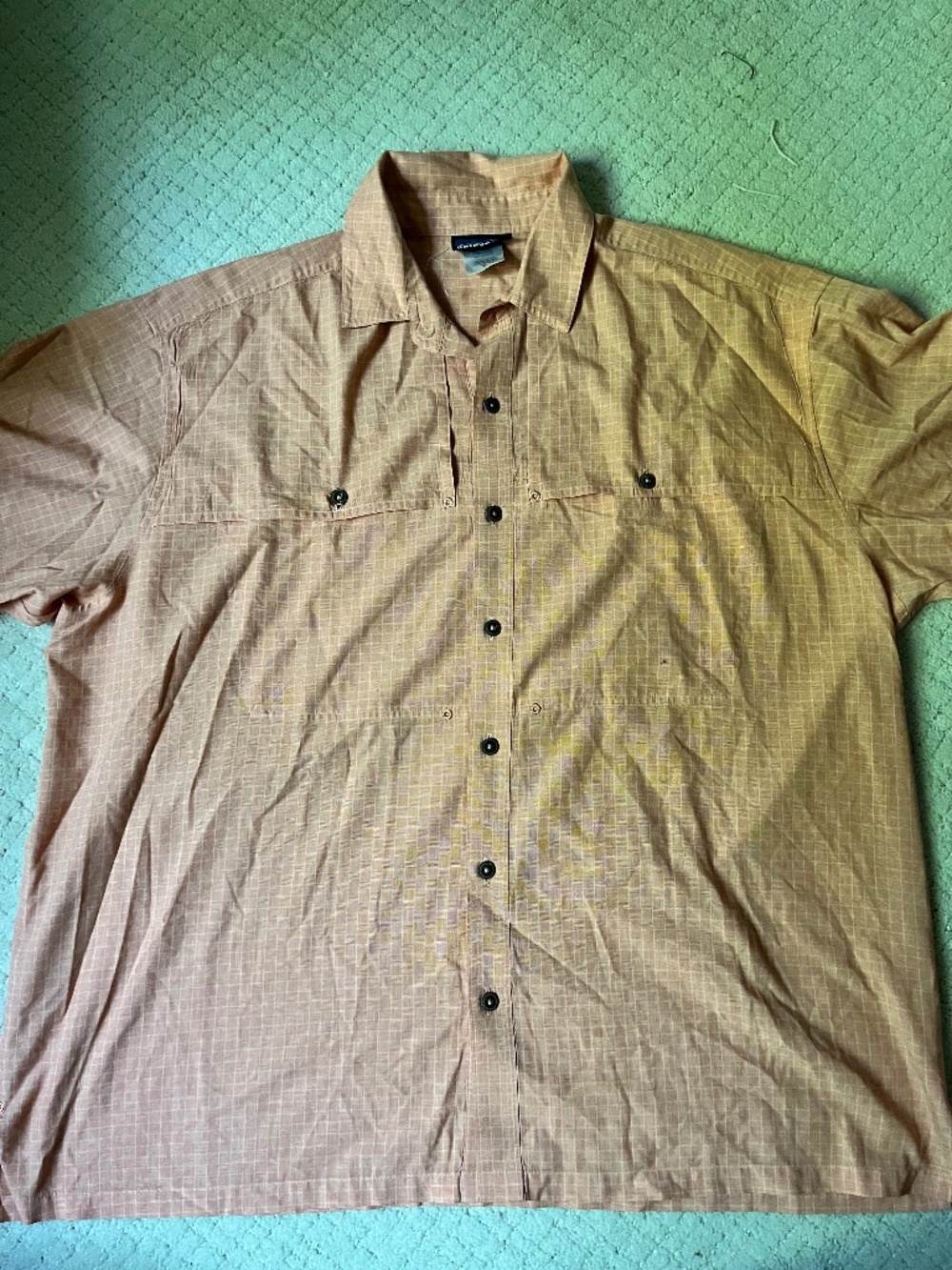 Patagonia Men's XL Short Sleeve Button Up Shirt Orange Grid Fishing Hiking